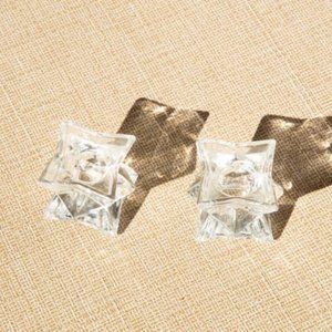 Michael C Fina Made in USA 24% Lead Crystal Star Taper Stick Two Candle Holders
